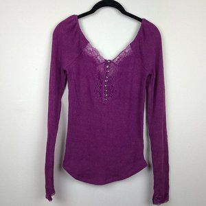 Free People Ribbed Thermal Lace Button Det…